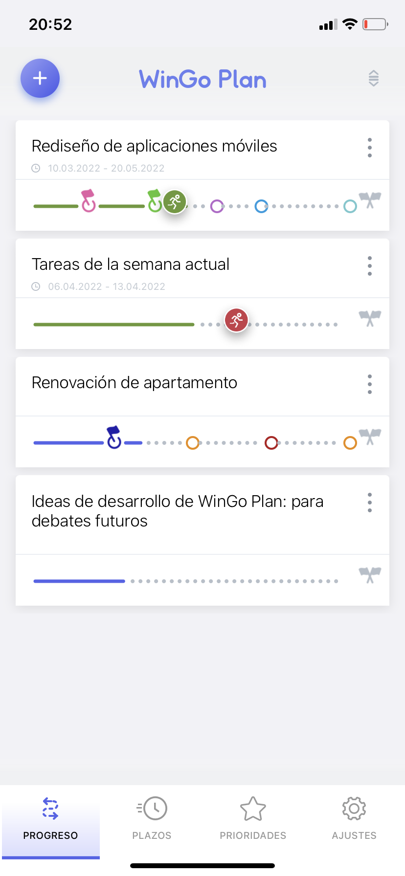 Planificador WinGo Plan: progreso de los proyectos