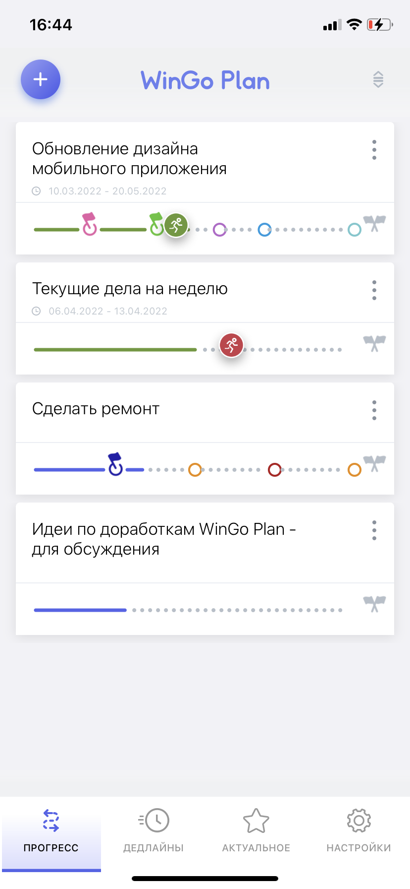 Планировщик WinGo Plan: прогресс проектов