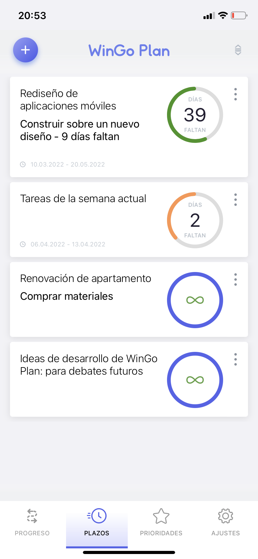 Planificador WinGo Plan: plazos de los proyectos