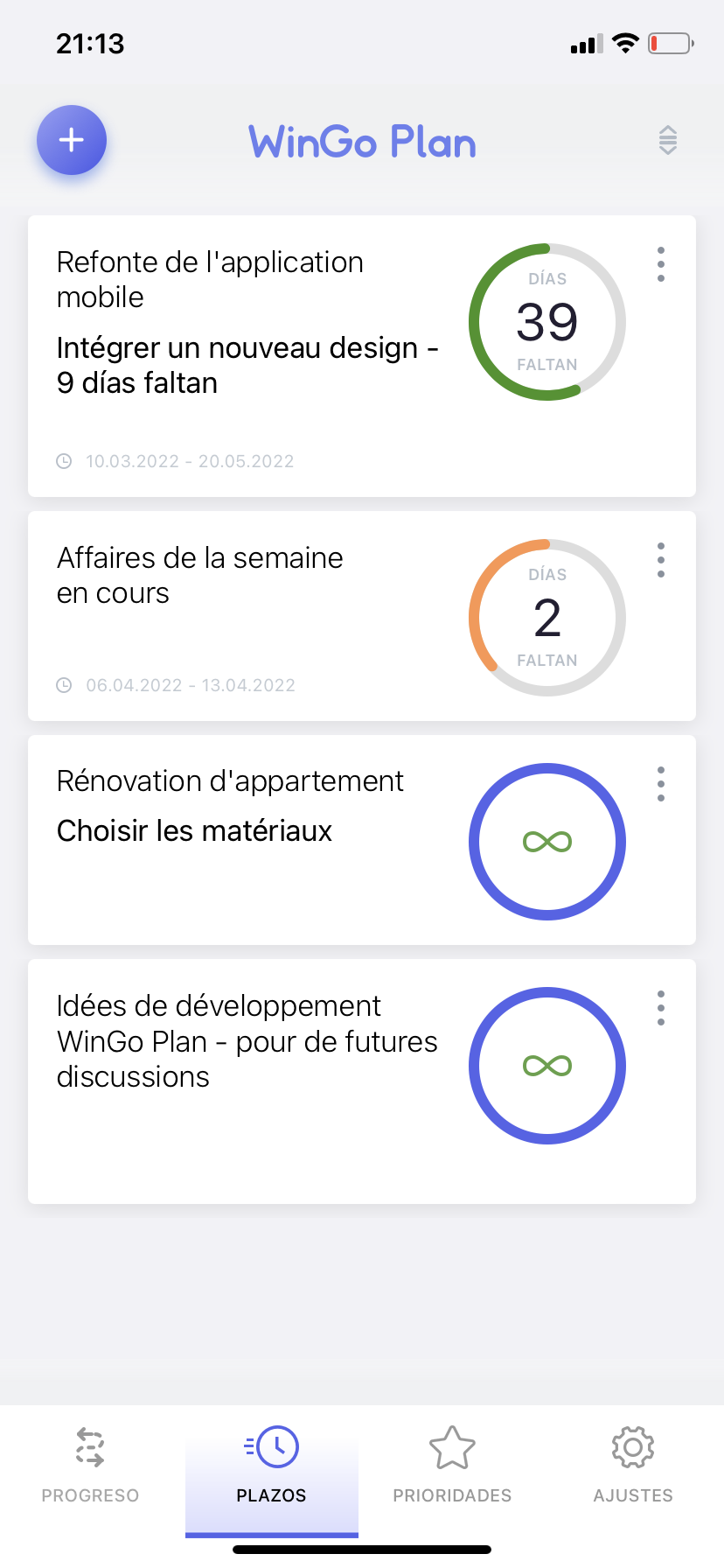 Planificateur WinGo Plan : échéances des projets